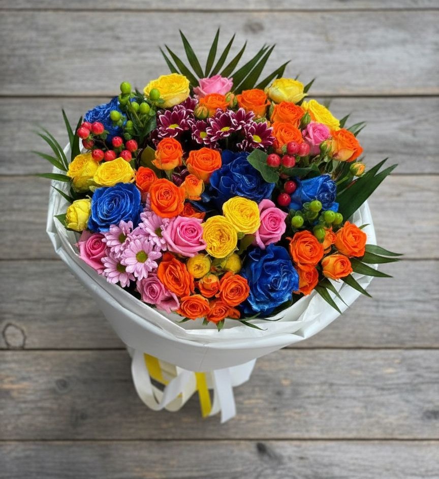 Букет цветов из: Розы и Хризантемы в Трехгорку