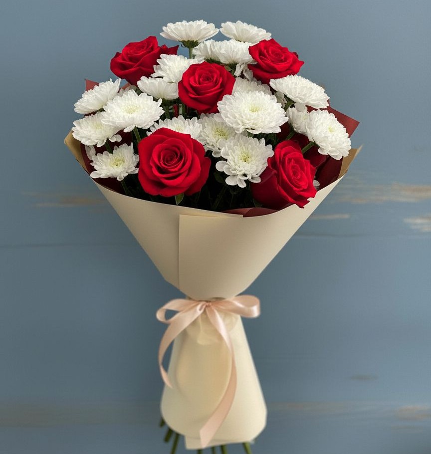 Букет цветов из: Розы и Хризантемы в Трехгорку