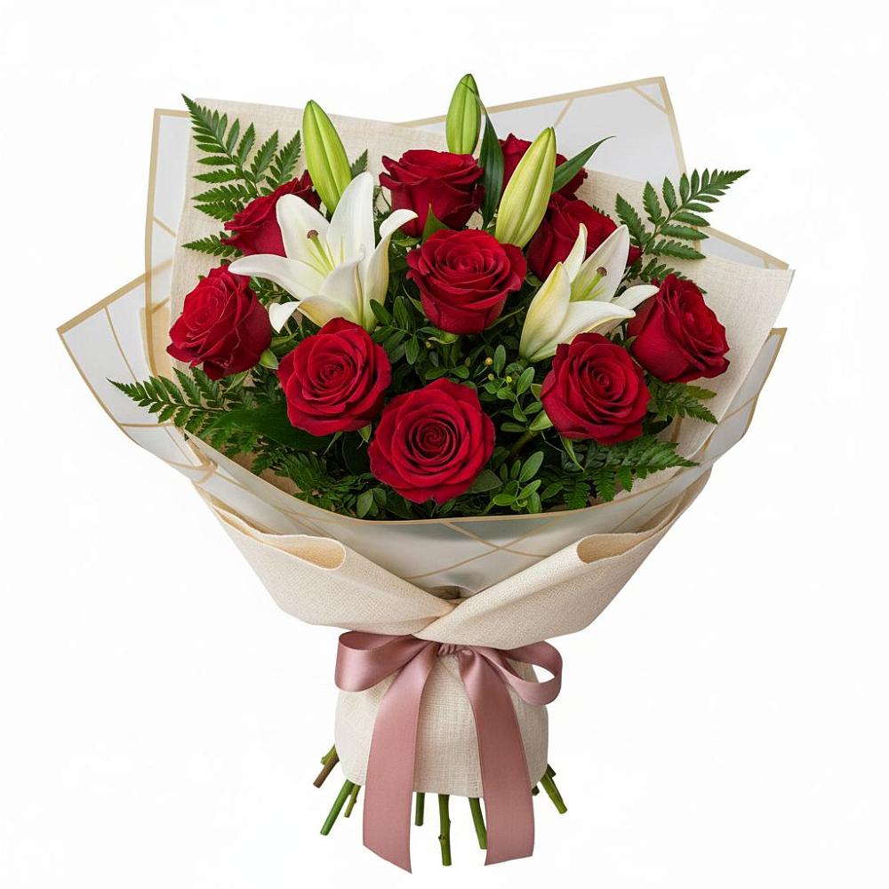 Букет цветов из: Лилии и Розы в Трехгорку