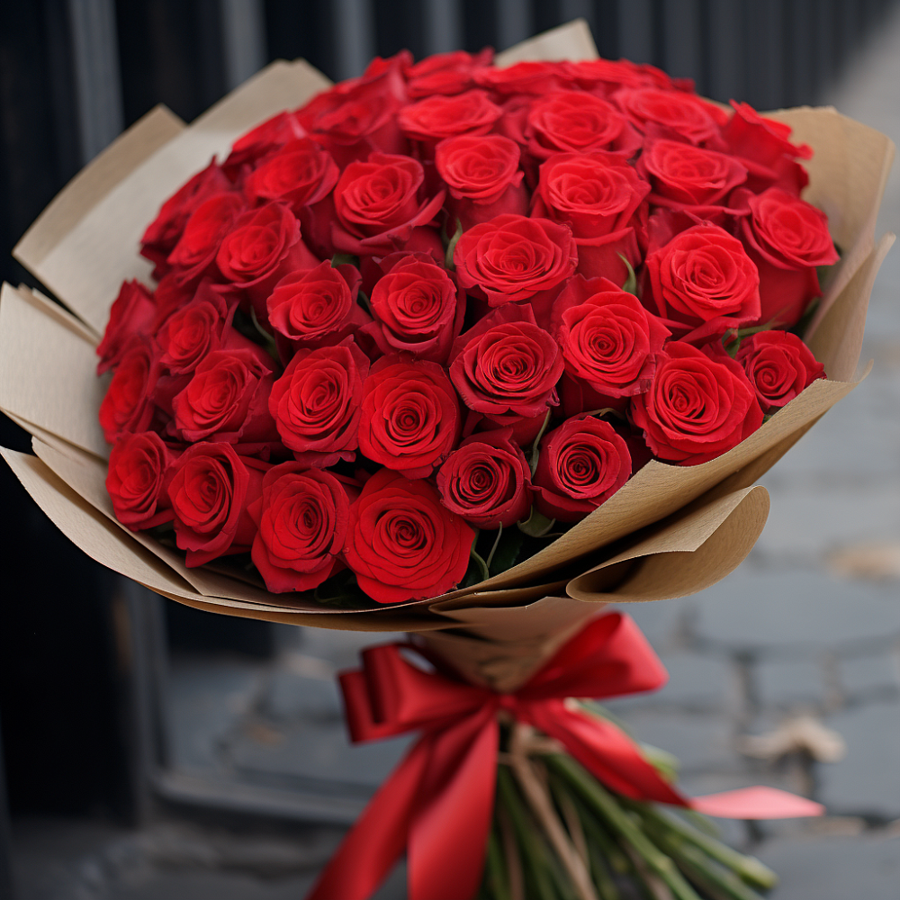 Букет 51 Красная роза Эдлесс Лав в Трехгорку