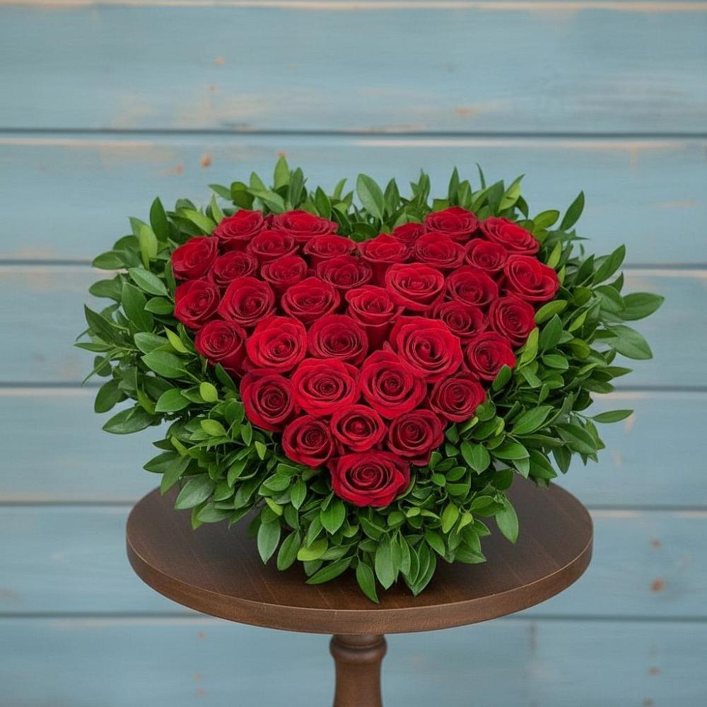 Цветочная композиция из Розы в виде сердца в Трехгорку