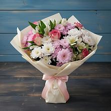 Букет цветов из:  Хризантемы, Альстромерии и Розы в Трехгорку