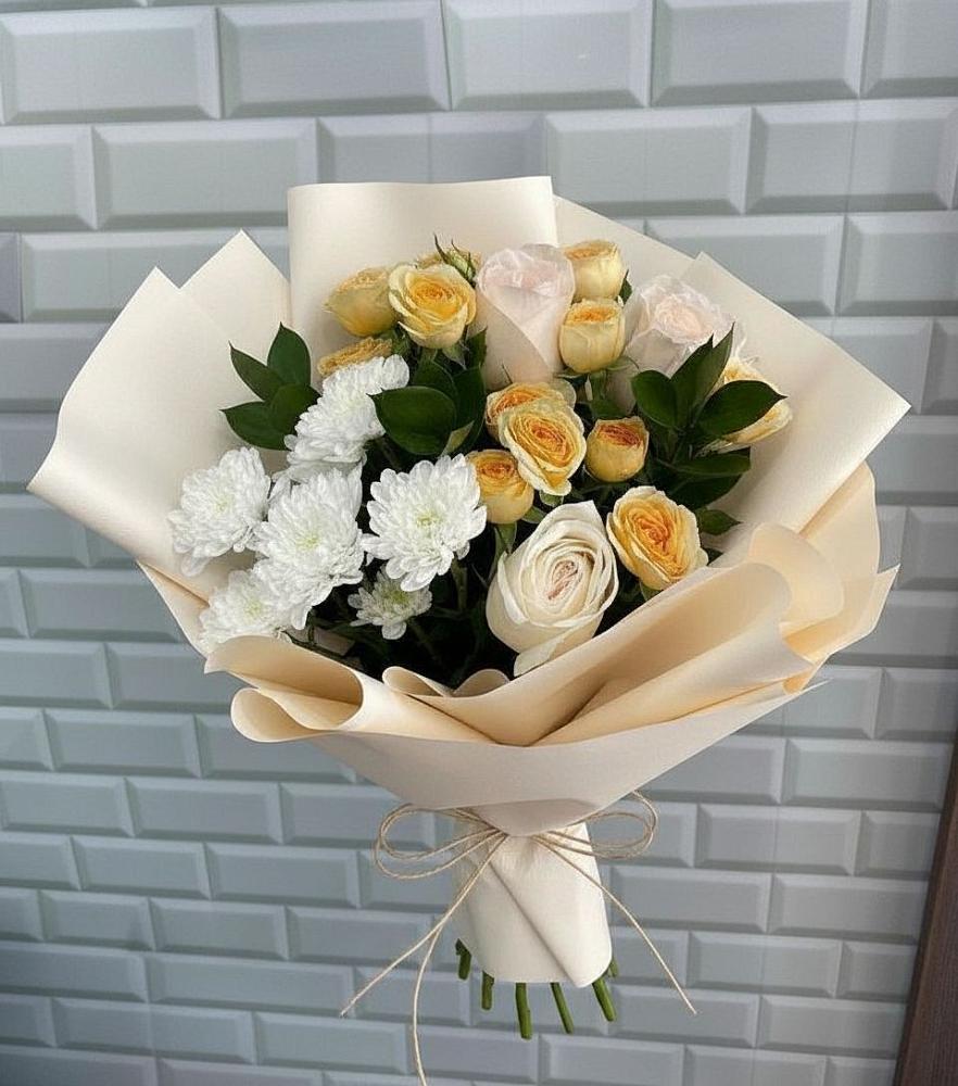 Букет цветов из: Розы и Хризантемы в Трехгорку