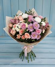 Букет цветов из:  Хризантемы, Розы и Альстромерии в Трехгорку