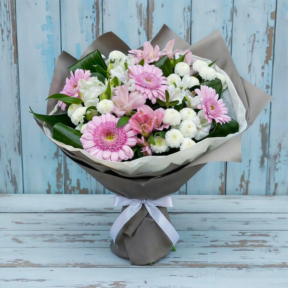 Букет цветов из: Герберы, Альстромерии и Хризантемы в Трехгорку